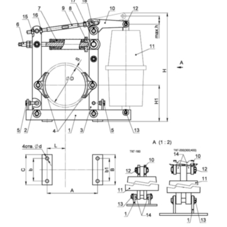 Тормоз ТКГ 200 с ТЭ 30 У 2 — Устройство и габаритные размеры